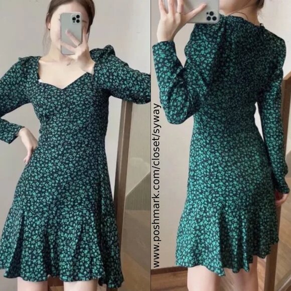 Zara Floral Print Sweetheart Neckline Long Sleeves Mini Dress - Picture 10 of 10